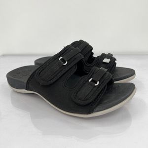 Vionic Sarah Sandals Women's 7.5 Wide Black Double Strap Slide Slip On Comfort